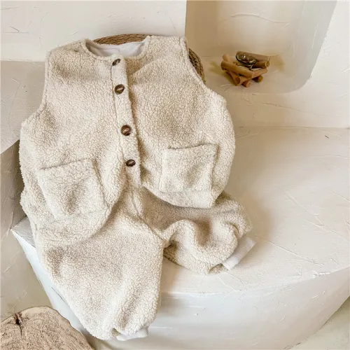 kids Casual solid beige brown  Pants Children's pure cotton fleece Pants