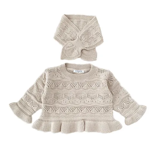 Baby girl cute round neck cutout sweater baby girl cute scarf knit