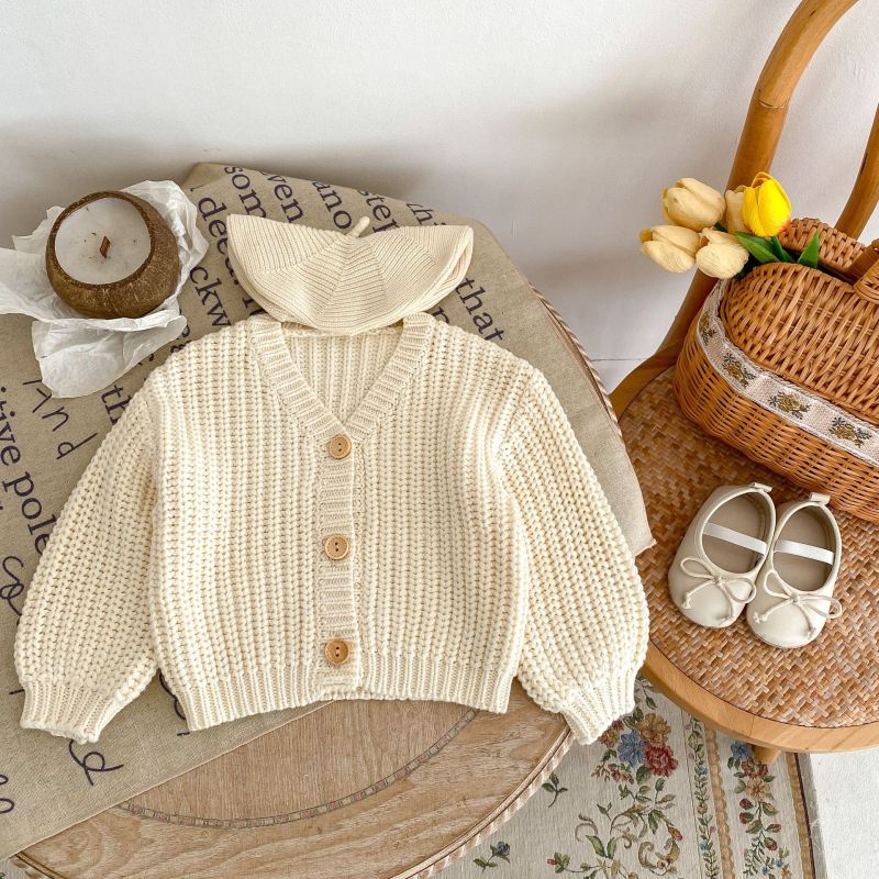 Baby thick needle V-neck needle newborn long sleeve cardigan soft