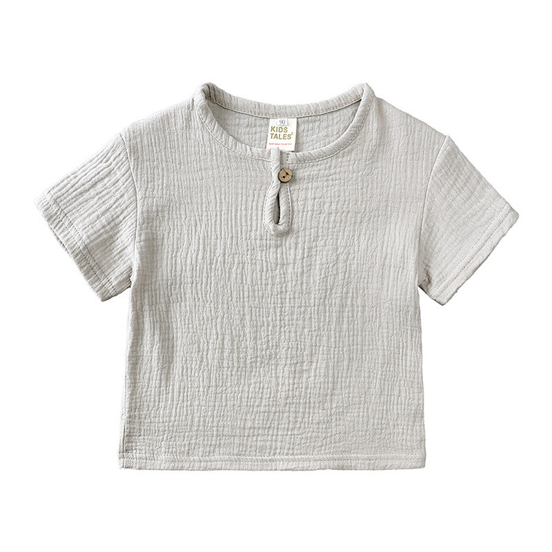 Short sleeve baby cotton and linen button short sleeve T-shirt shorts thin two-piece suit
