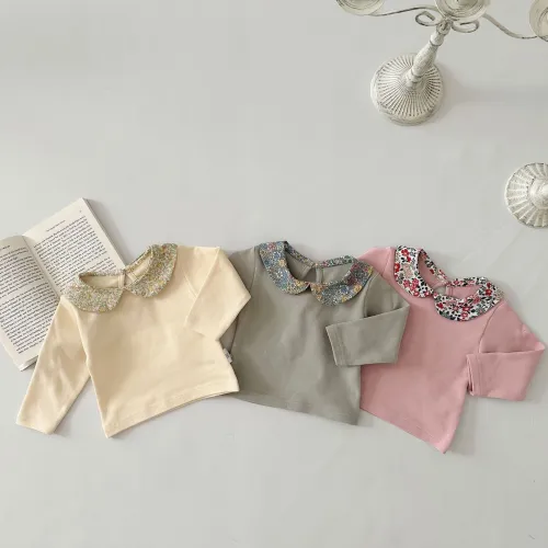 Baby floral doll collar long sleeve bottoming shirt baby girl knitted top