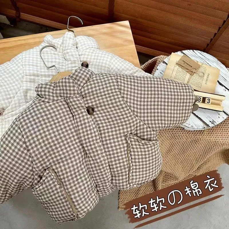 Children's clothing children's  plaid cotton-padded coat
