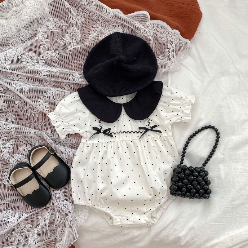 Baby girl dot bow short sleeved doll collar onesie jumpsuit