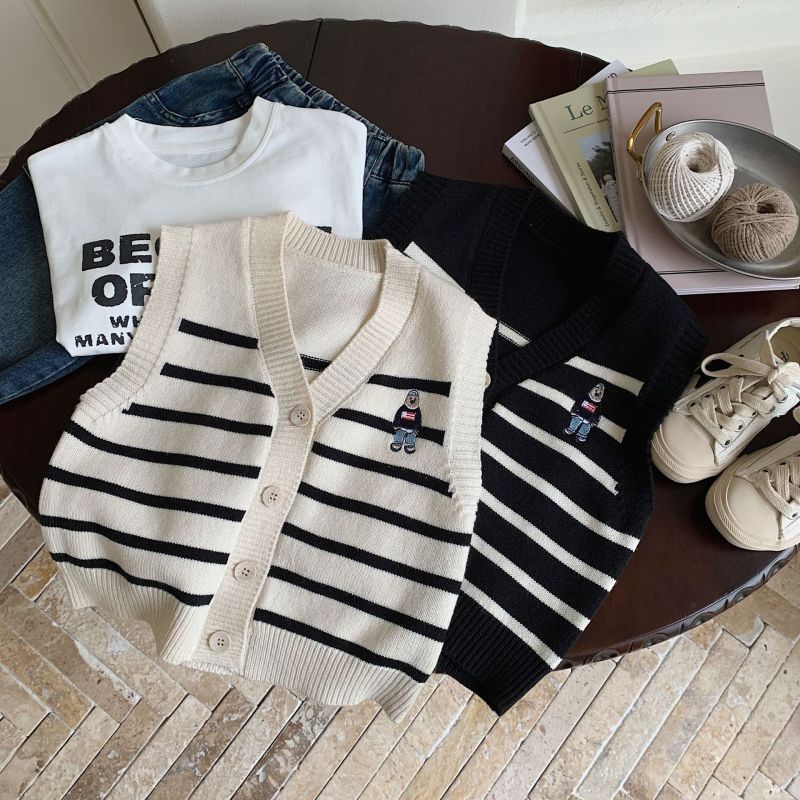 Baby Boys and Girls Striped Vest Kids Clothing Bear Cardigan