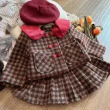 Girls set woolen woven quilted skirt two-piece baby suit