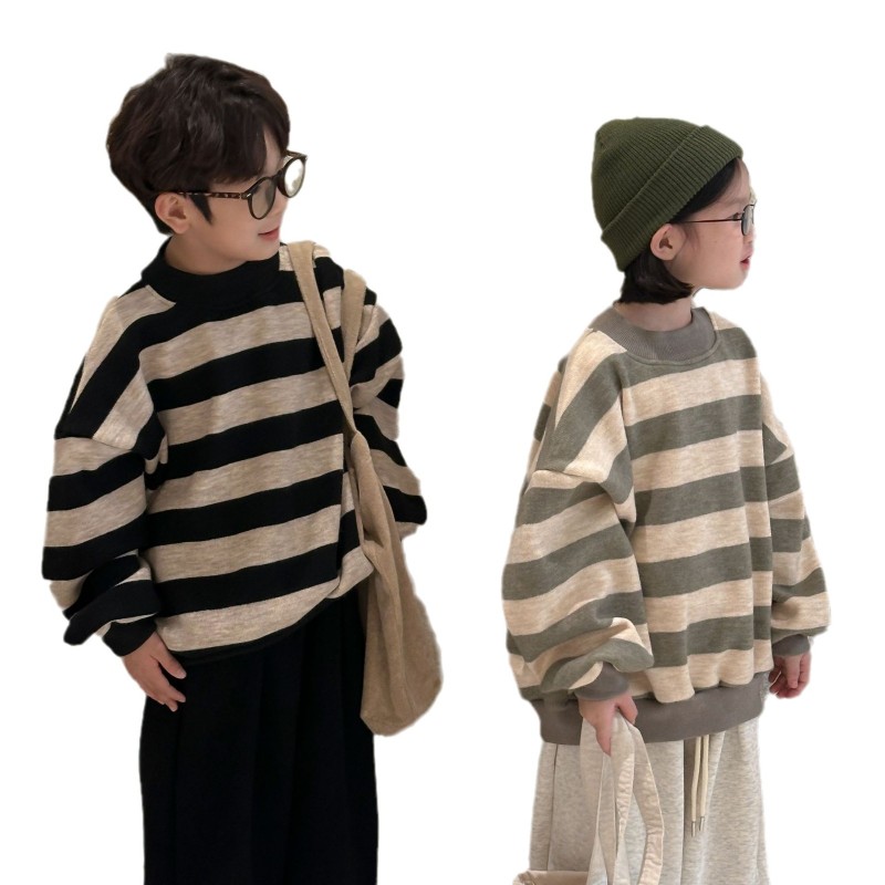 Baby sweatshirts striped velvet casual thickened loose pullovers