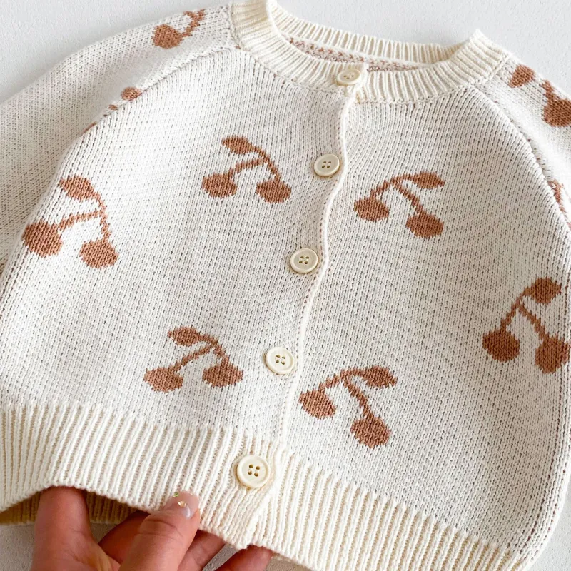Knitwear Western style cherry print girls' long-sleeved coat cardigan sweater