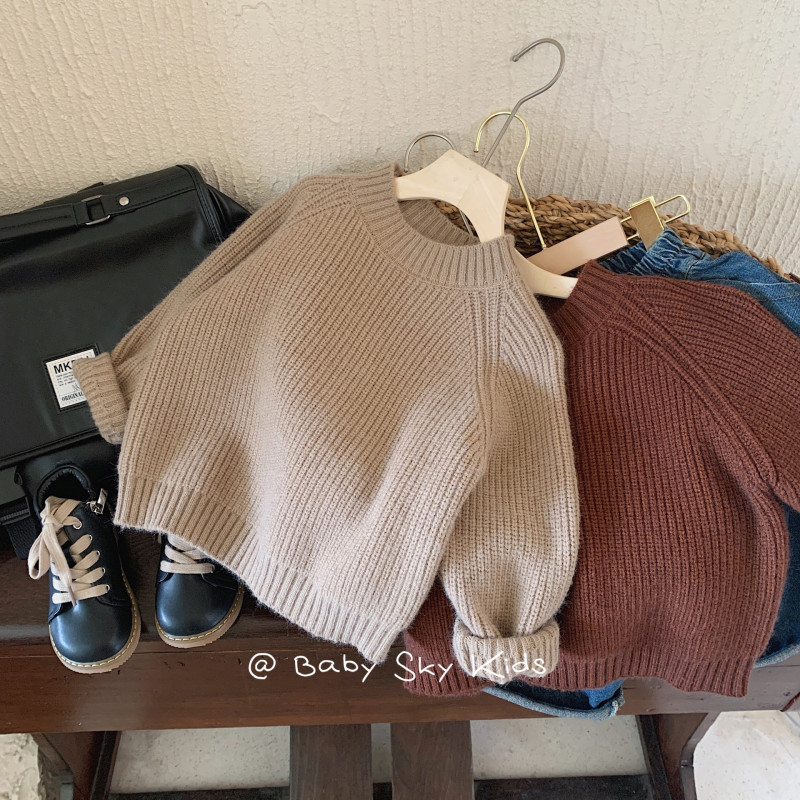Baby Sweater Retro Simple Style Pullover Knitted Boys Tops