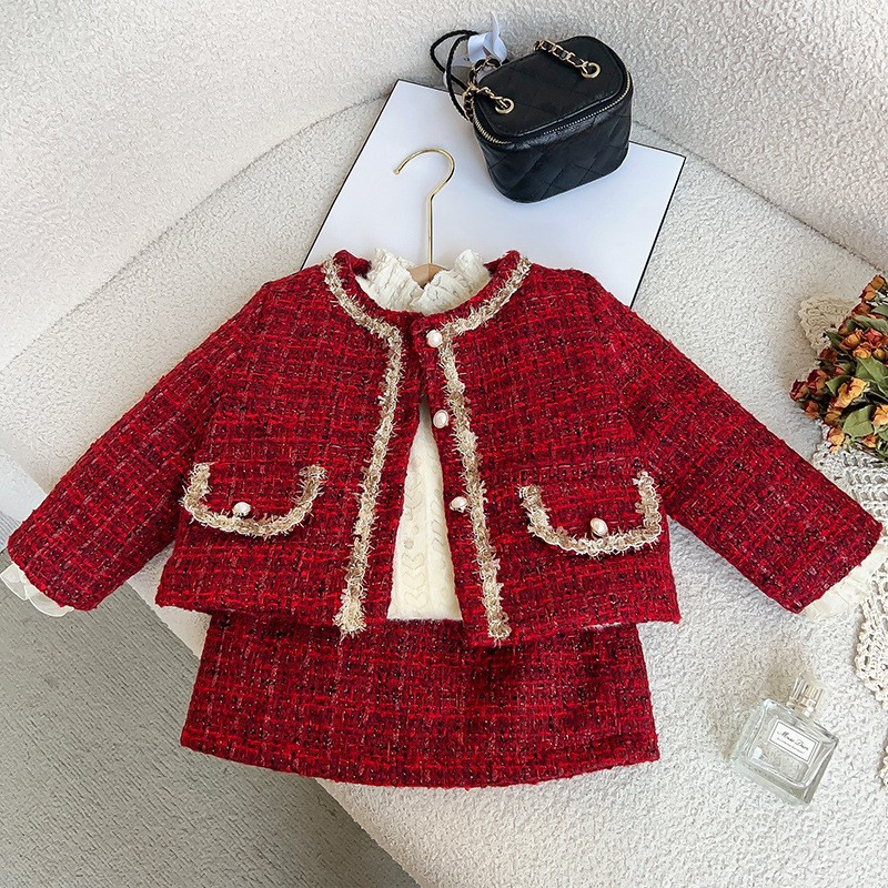 Baby girl thickened cotton coats and skirts two-piece suit