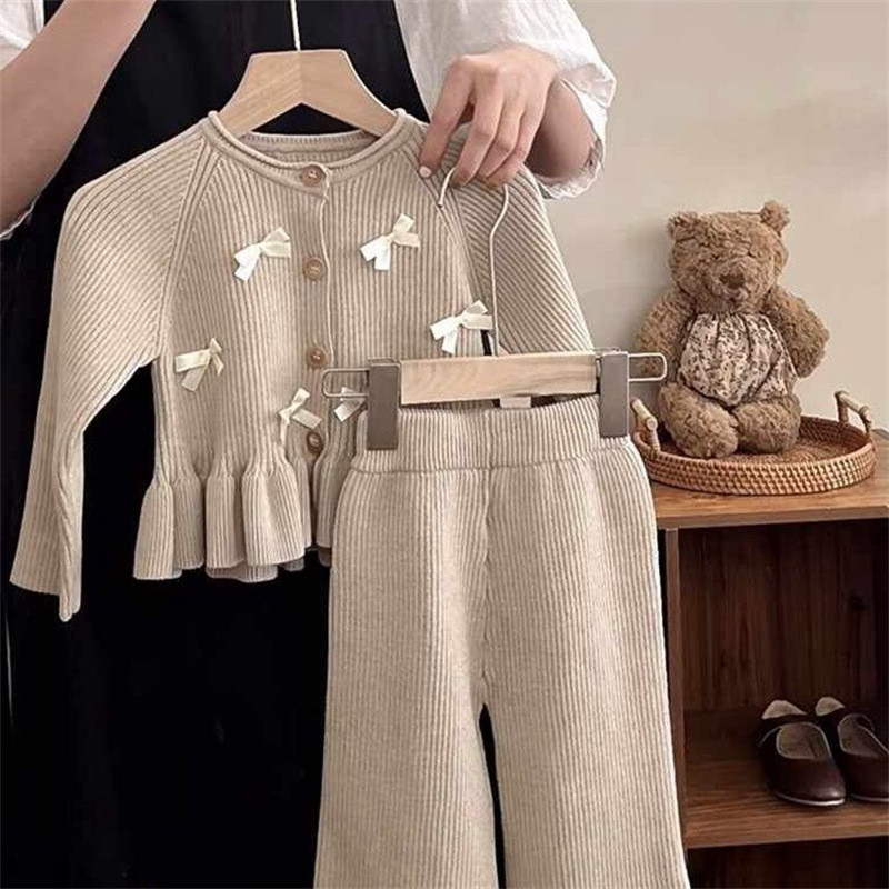 Girls clothing set long-sleeved knitted cardigan two-piece suit