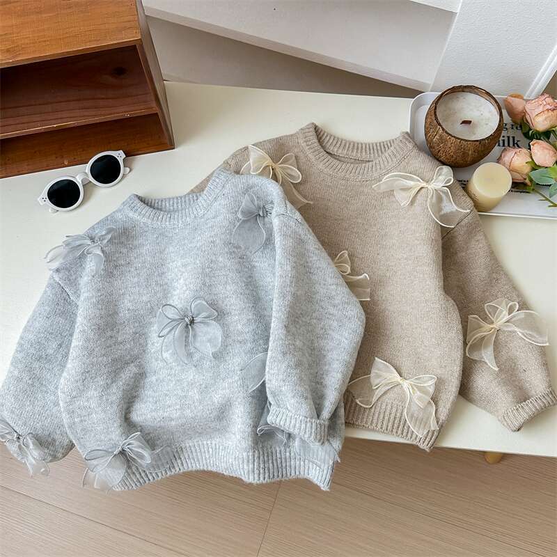Children's bow knitwear girls sewater cardigan