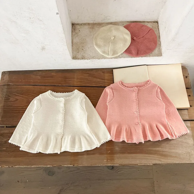 Baby girls sweater pure cotton wool cardigan lace sweater