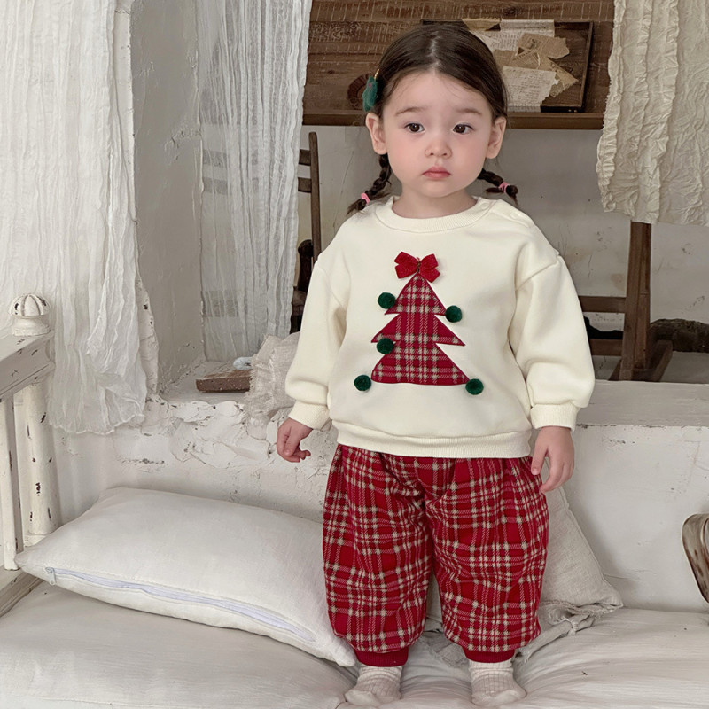 Baby girls clothing set Christmas warm sweatshirt and sweatpants two-piece baby suit
