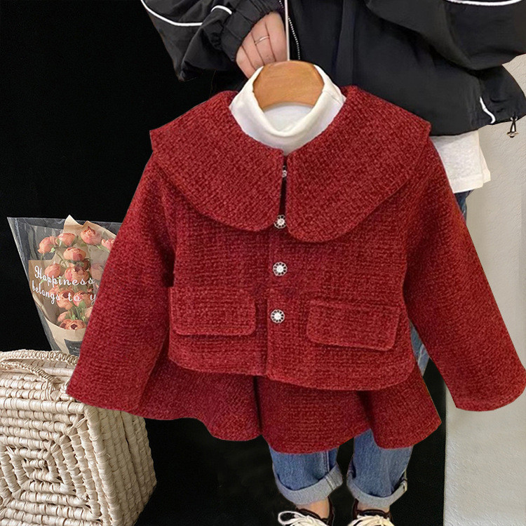 Girls Baby Suits Small Fragrance Woolen Two Piece Set