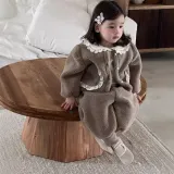 Girls Plush Thickened Baby Clothes Waem Two Piece Suit