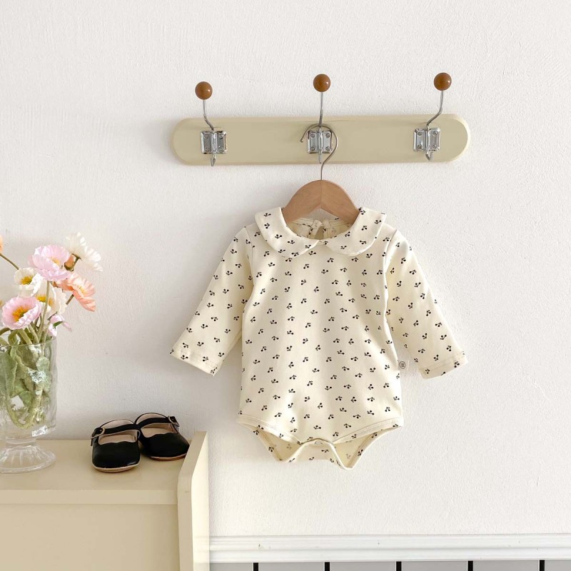 Baby romper girls cute doll collar cherry long-sleeved bottoming baby jumpsuit
