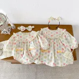 Long sleeve bag farts girl sweet polka dot dress autumn sister dress