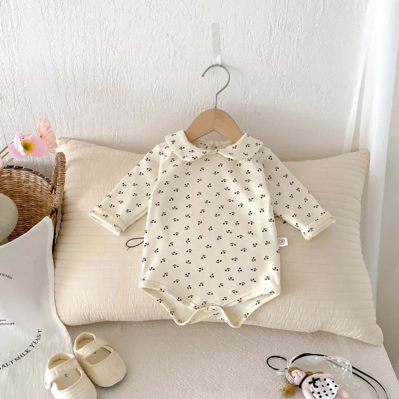 Baby romper girls cute doll collar cherry long-sleeved bottoming baby jumpsuit