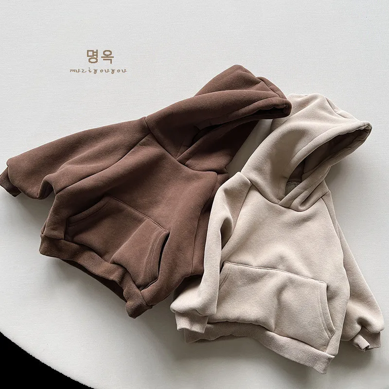 Children's single-layer fleece-lined sweater hooded fleece pullover