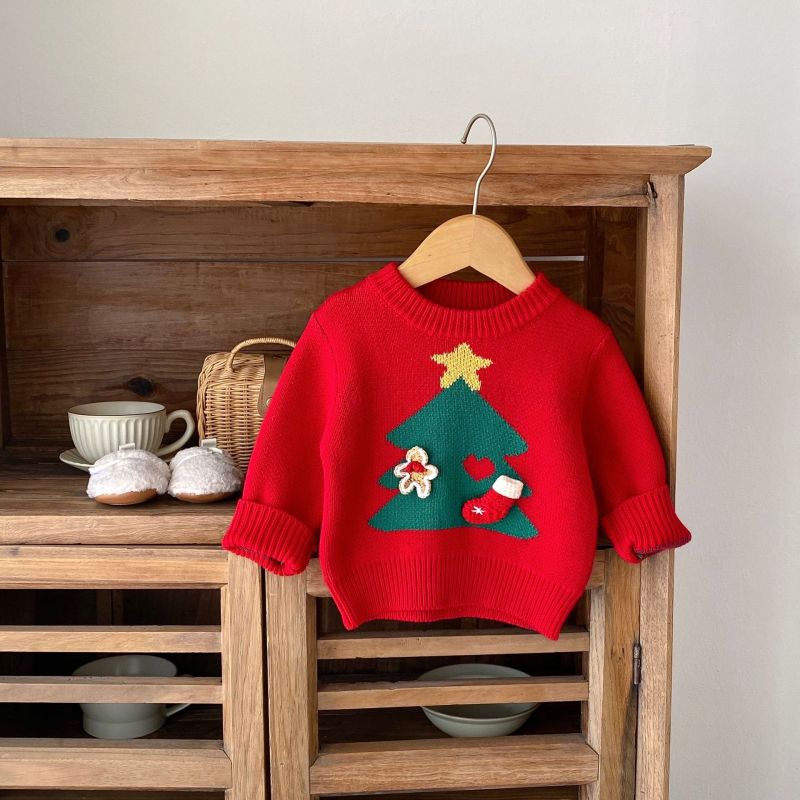 Baby sweater girl Christmas tree jacquard pullover knitted kids sweaters