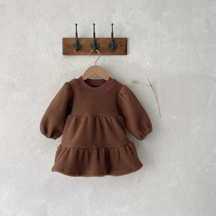 Velvet long skirt girl velvet thickened outer warm baby princess dress