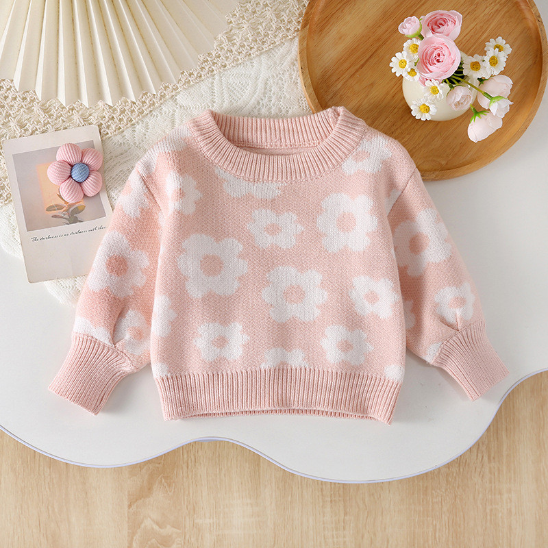 Floral knitted baby sweater sweet cute colorful baby girl sweater