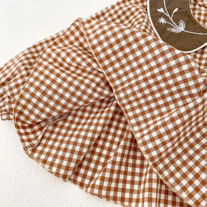 Baby doll collar embroidered plaid top + Skirt baby bodysuit pants 2 Pieces suit