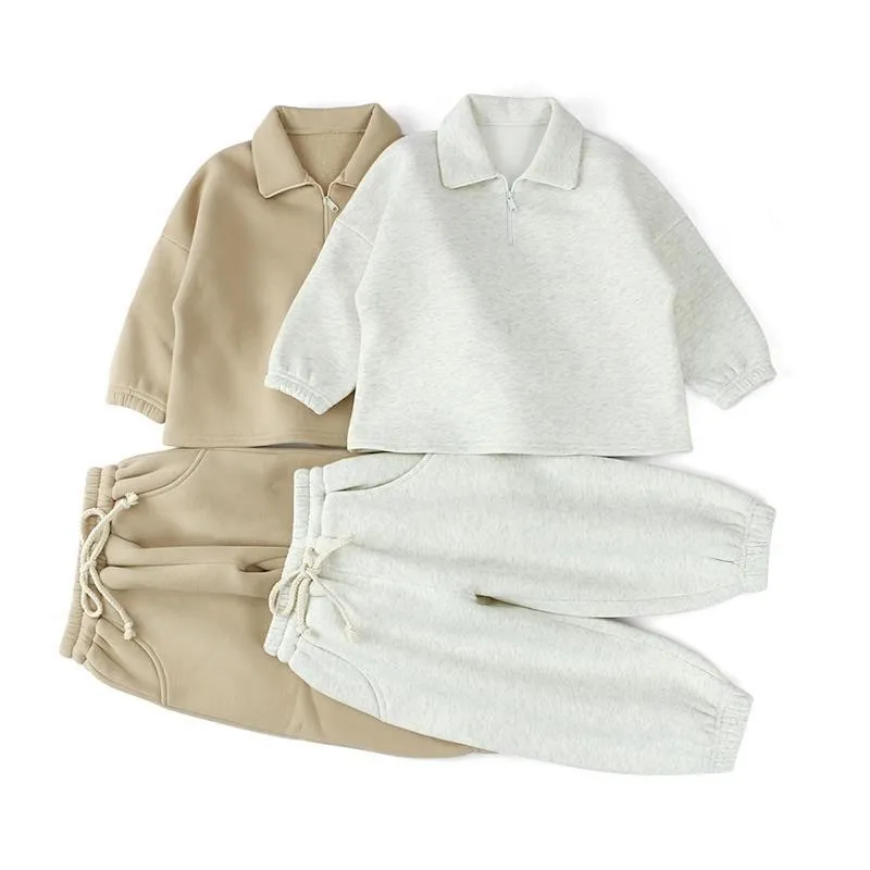 Baby clothing set zipper lapel leggings pant fleece baby suit