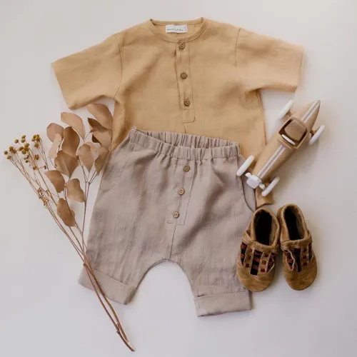 baby sets summer cotton and linen shirts +short baby two piece set