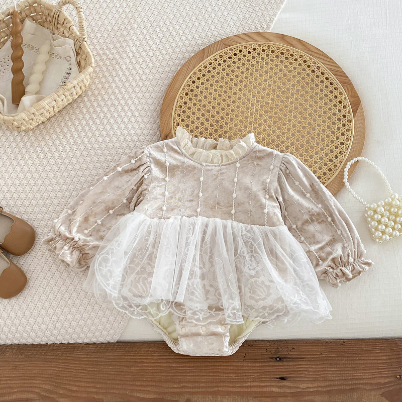 Sweet little girl baby romper princess style warm soft baby jumpsuit