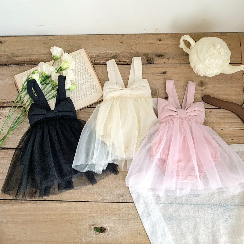 Girls big bow halter romper gauze princess skirt