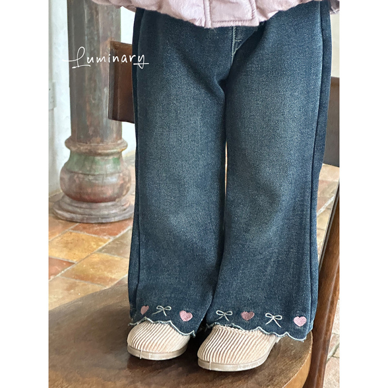 Girls fleece-lined warm jeans pants wide-leg pants