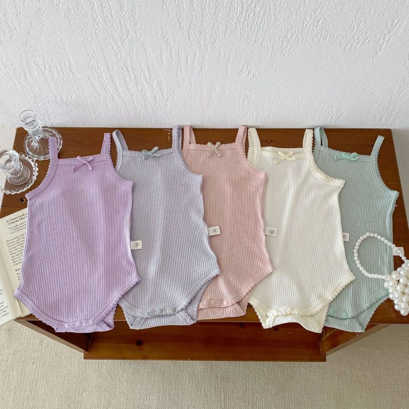 Baby Summer baby girl solid color sling thread romper