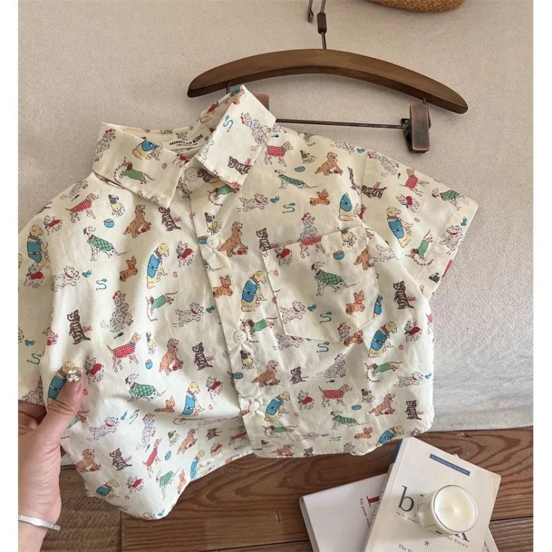Children's shirt puppy full printed cartoon shirt baby leisure shirt short sleeve