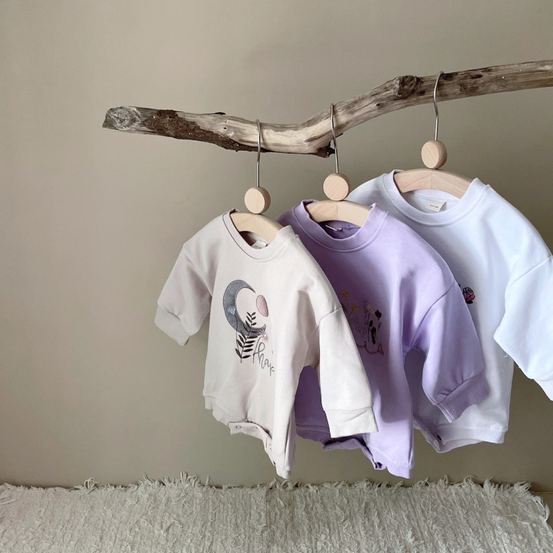 Floral plant embroidery long sleeve autumn thin round neck baby's romper