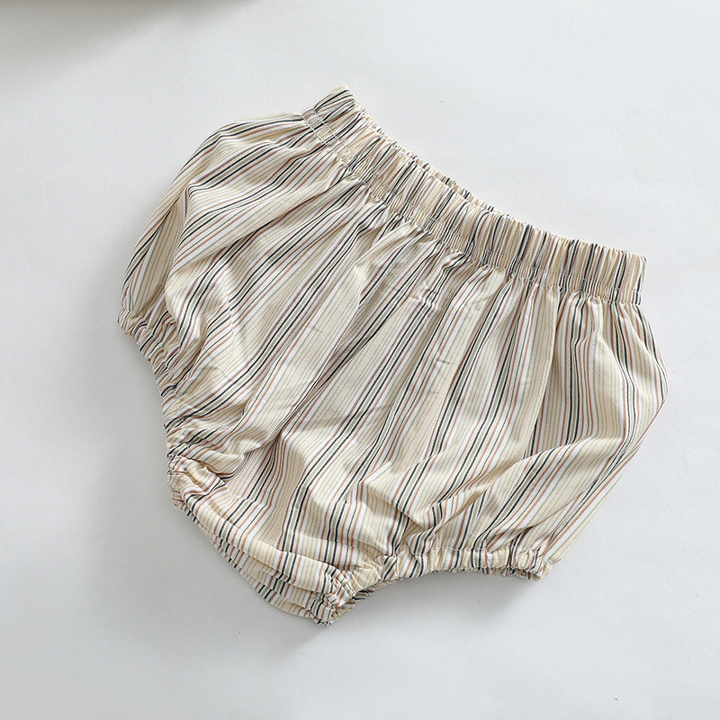 Toddler Baby Suit Long Sleeved Cotton Striped Shirt+PP Shorts  Set