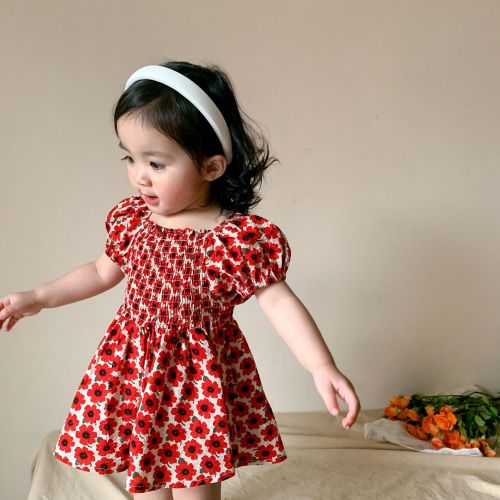 Baby girl baby short sleeve fashionable floral dress Princess skirt