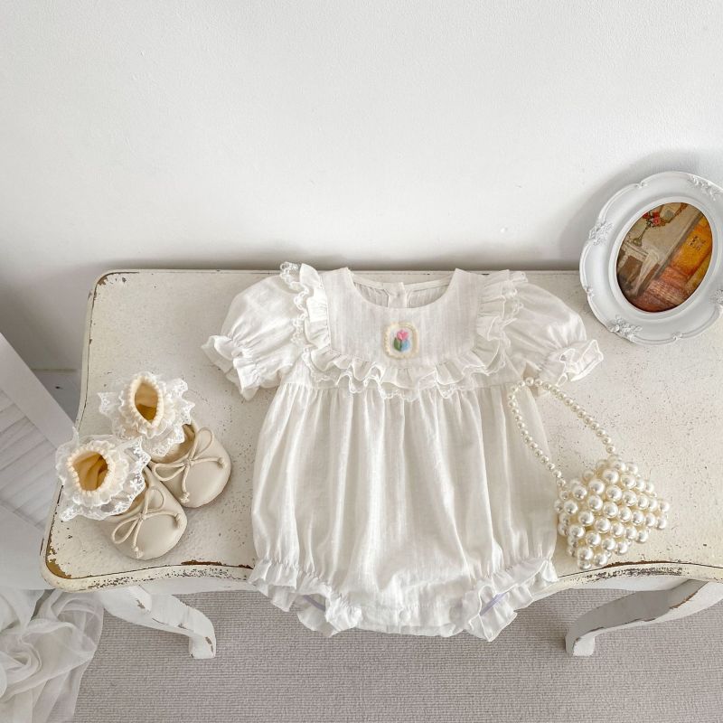 Girl ruffled short sleeves onesie thin summer wear  rompers
