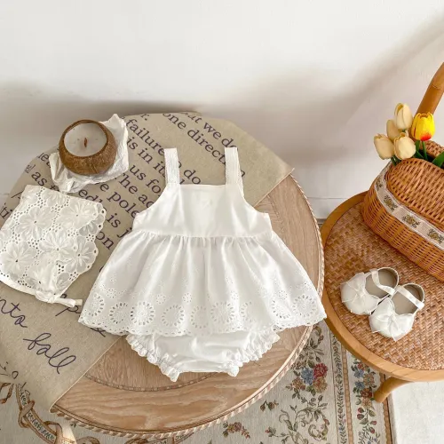 Girl strap top + Baby bodysuit blouse and pants 2pcs suit