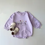 Floral plant embroidery long sleeve autumn thin round neck baby's romper