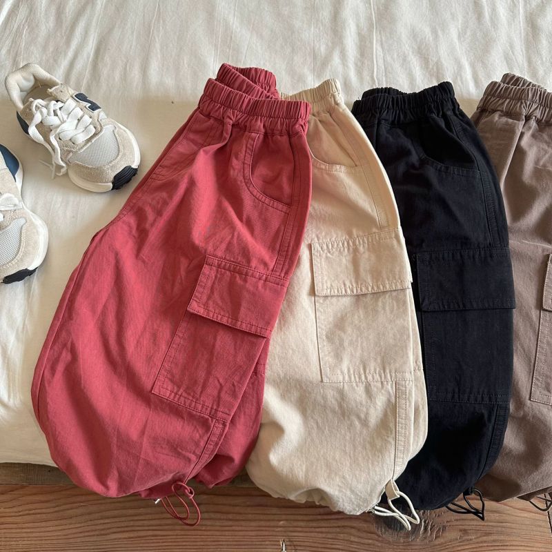 Children's trousers solid color baby wide leg cotton trousers