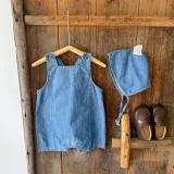 Ins baby carrier strap romper denim jumpsuit romper with hat