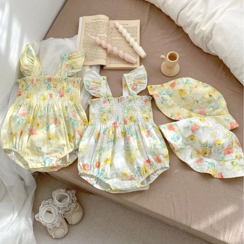 Flowers flounced sleeve onesie baby girl super cute romper