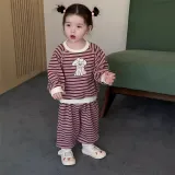 Long-sleeved striped baby suit  baby girl clothing two piece set