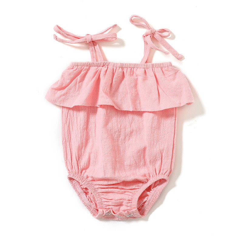 Cotton linen newborn rompers pure color baby jumpsuit