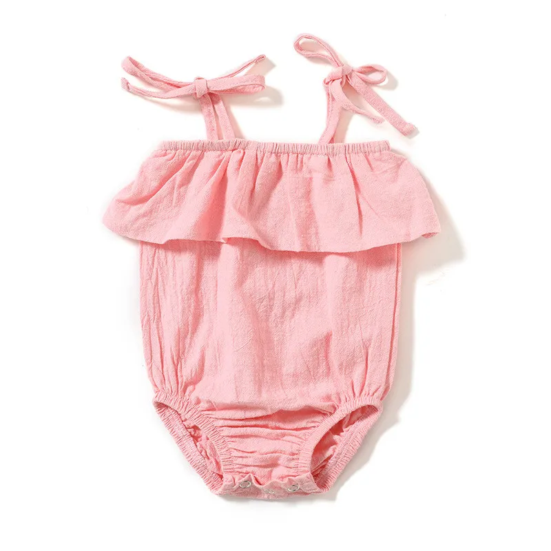 Cotton linen newborn rompers pure color baby jumpsuit