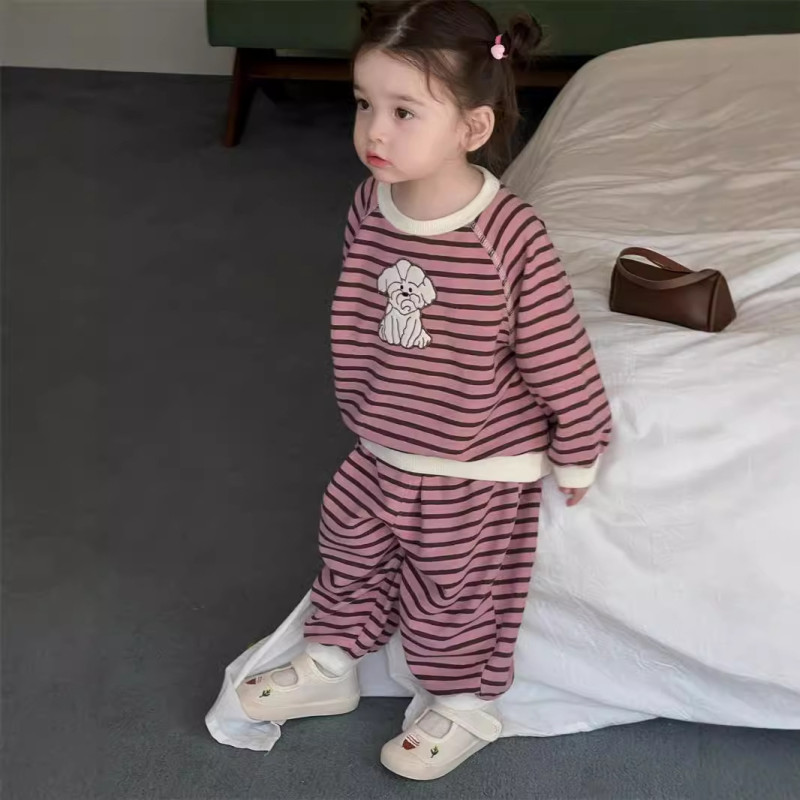Long-sleeved striped baby suit  baby girl clothing two piece set