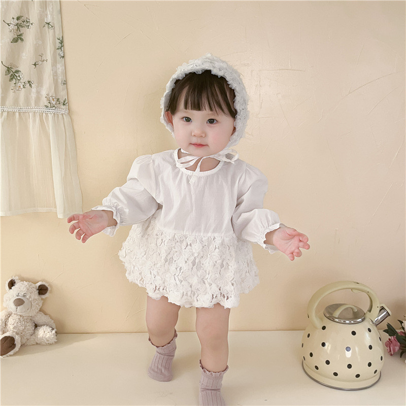 Baby romper girls princess style mesh crawl baby jumpsuit with hat