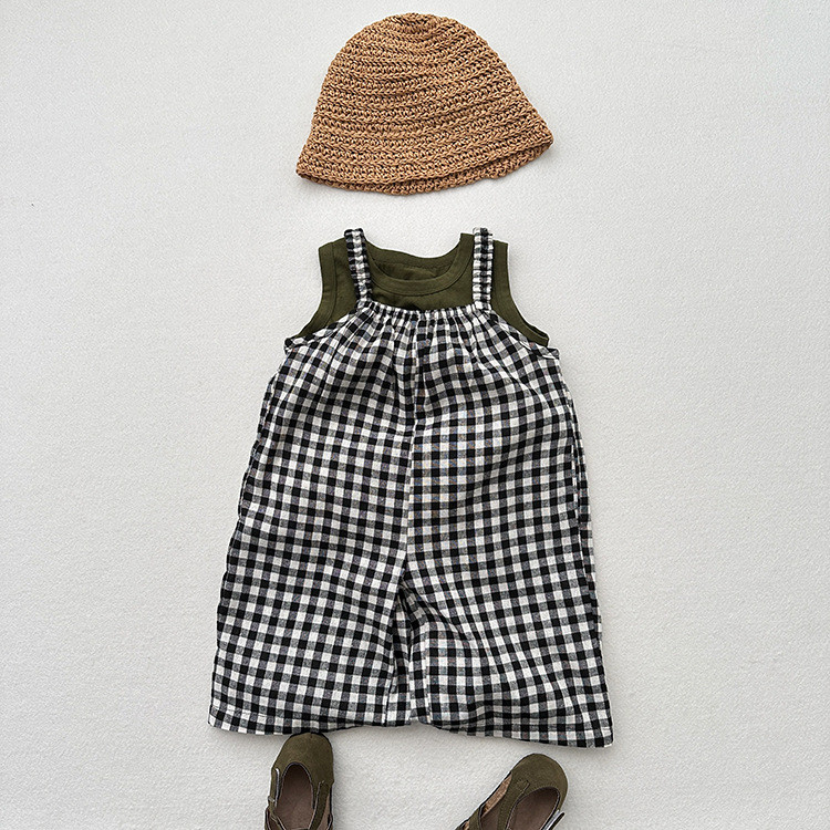 Girls baby pants lightweight plaid overalls sweet cute cool kids jumpsuit overalls