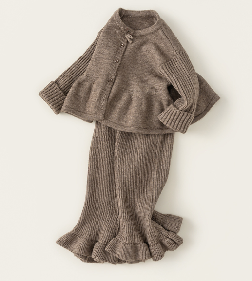 Single-breasted bow cardigan lace hem kids sweater flared baby suit